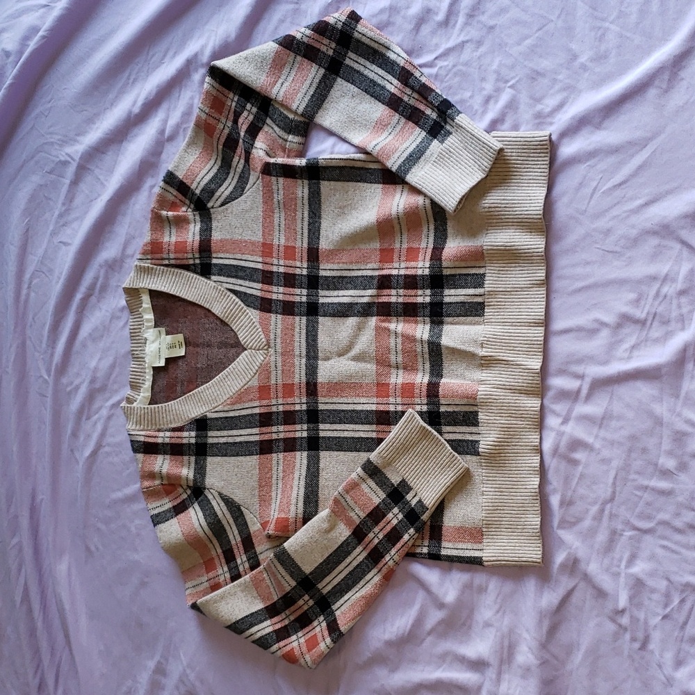 Women's Adrienne Vittadini Plaid V-neck Sweater Size Small